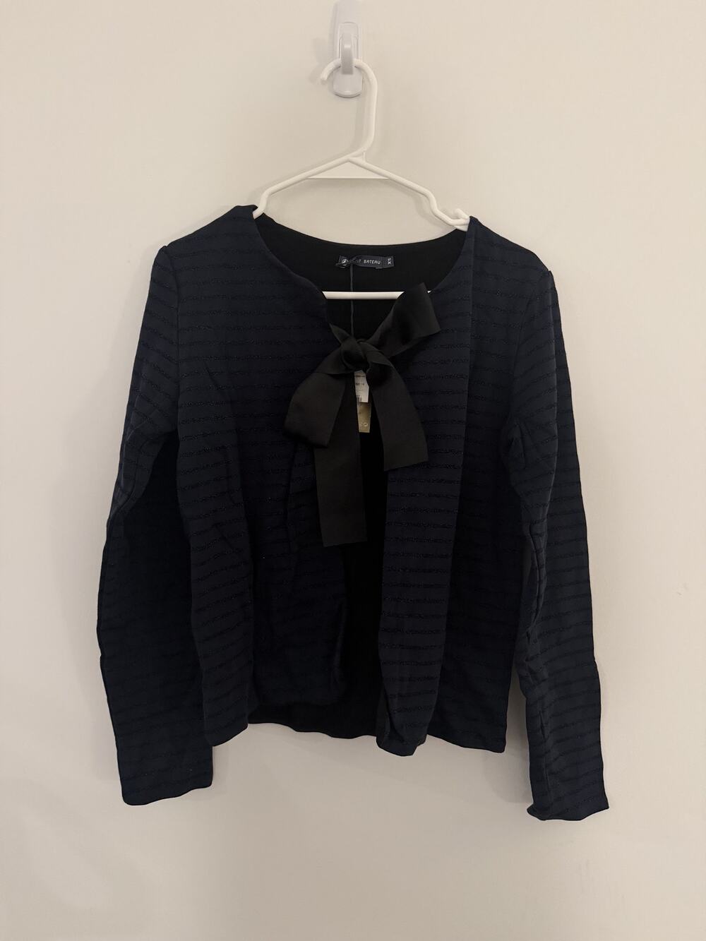 Petit Bateau Navy Bow Tie Cardigan French Stripe Knit XS NWT